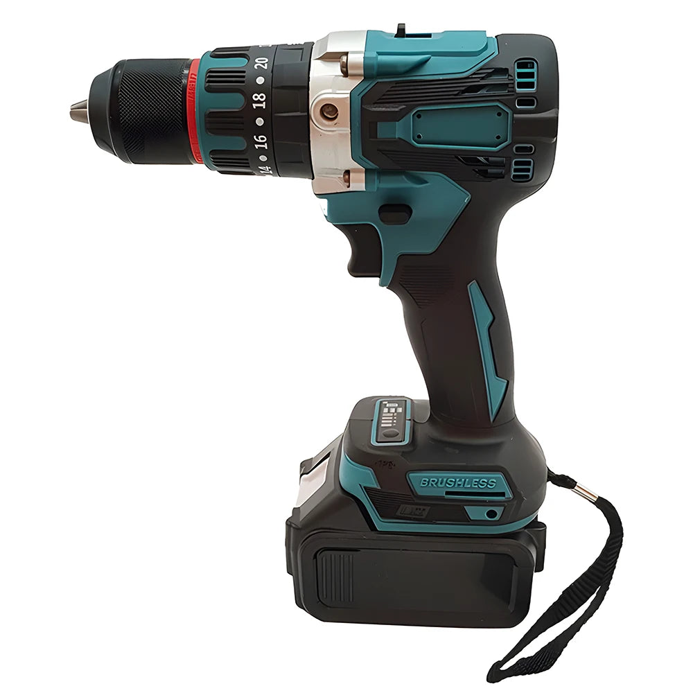 Podofo 480N.M perceuse à percussion électrique tournevis électrique sans brosse 13mm 18V outils électriques avec 2 batteries outil de forage à percussion rotatif