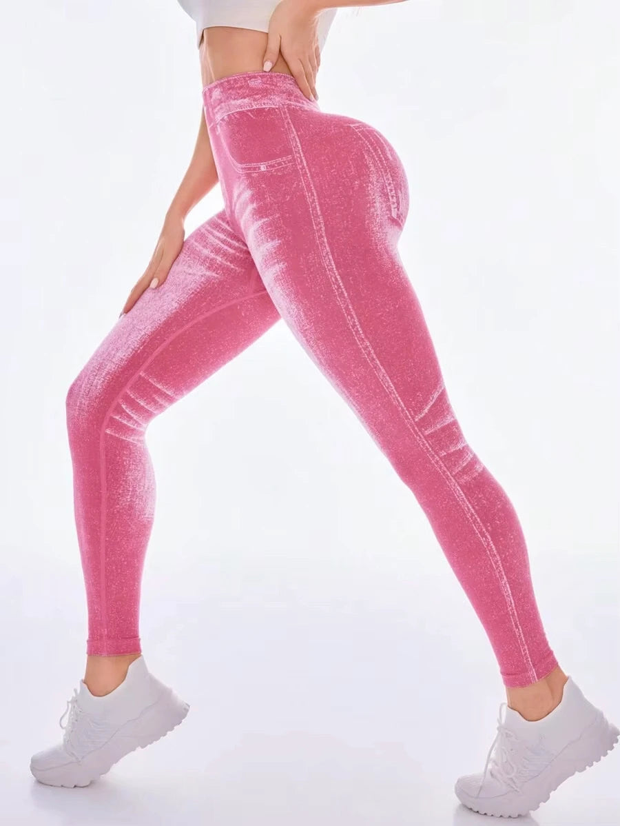 Femmes dos en V Jean Leggings pantalons de Yoga de gymnastique décontracté élastique exercice d'entraînement Fitness course collants de Fitness