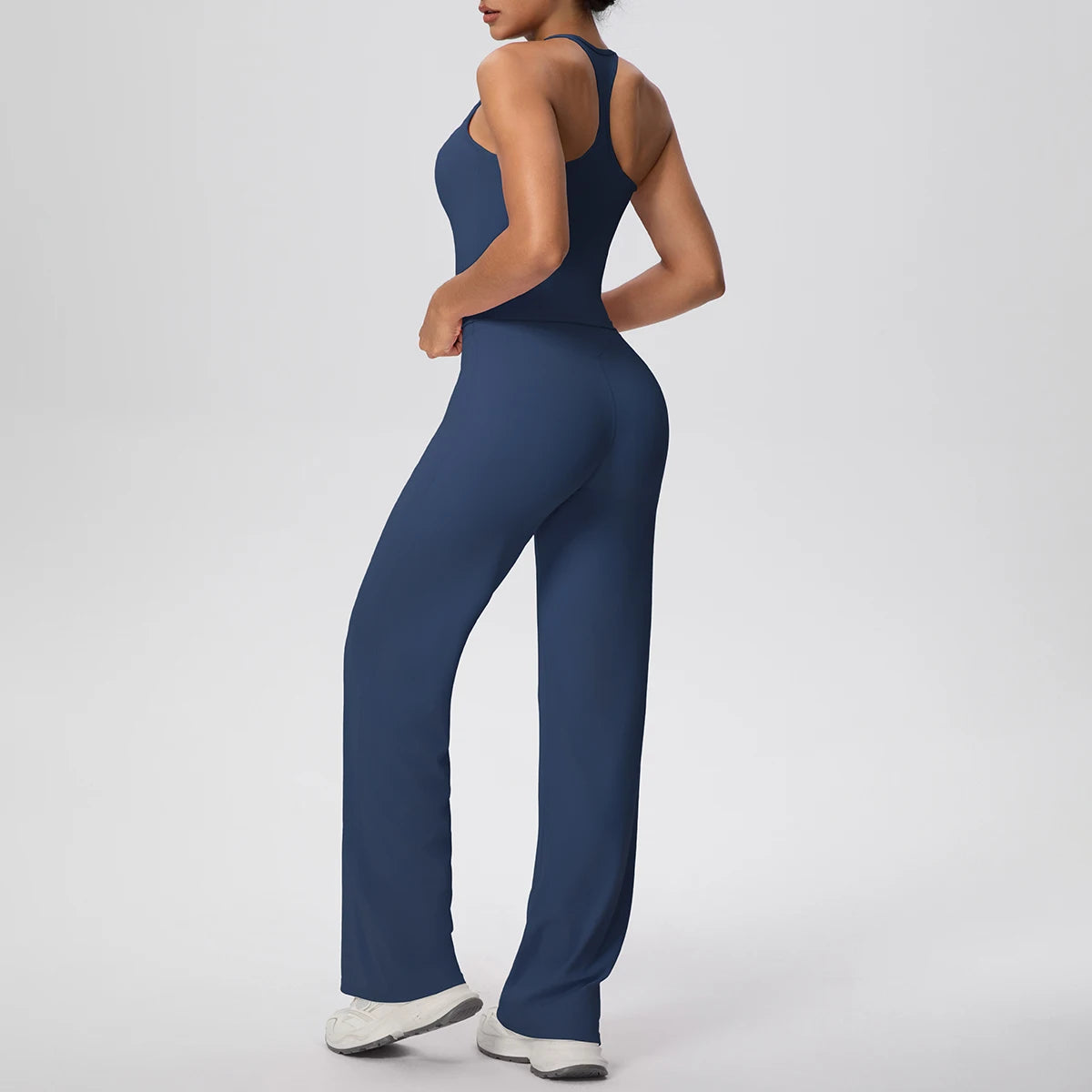 Ensemble de sport et Yoga pour femmes, 2 pièces, couleur unie, Slim, décontracté, gilet en forme de I avec coussinet de poitrine, séchage rapide, taille haute, pleine longueur