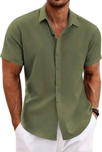 Chemise décontractée à manches courtes pour hommes, couleur unie, pull à boutons, lin, coton, confortable, haut quotidien, chemise de plage, d'été