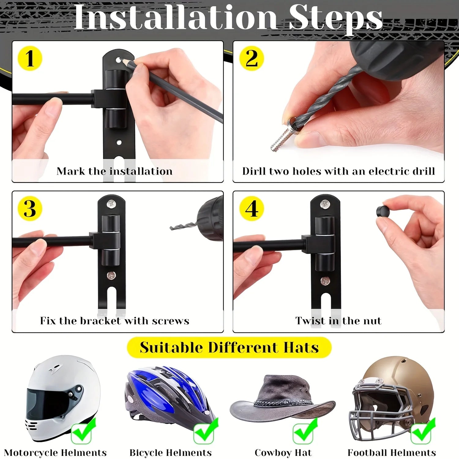 Multifonctionnel Porte-casque Rotatif à 180° Casque de moto Accessoires moto Crochet à griffes Fixé au mur à suspendre Chapeau Veste