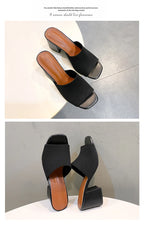 Sandales de Luxe Décontractées et Souples à Talons Hauts pour Femme, Mules Noires, Pantoufles d'Été, Chaussures d'Extérieur, Parka Ouverte, Taille 42
