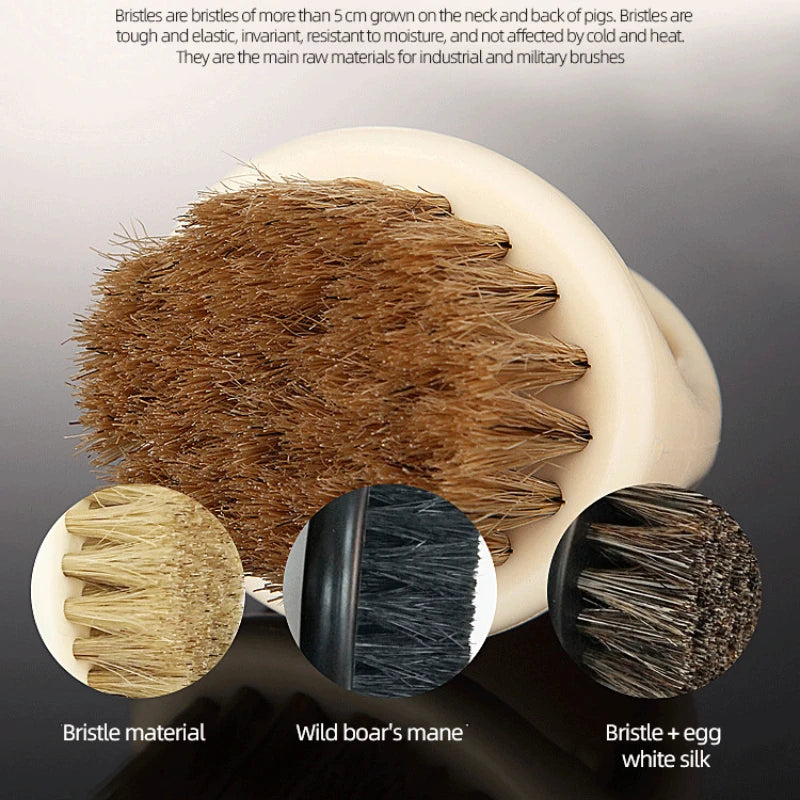 Brosse à barbe professionnelle pour hommes-brosse à poils de sanglier brosse de nettoyage de barbe petite et ronde-peigne à poils à manche noir
