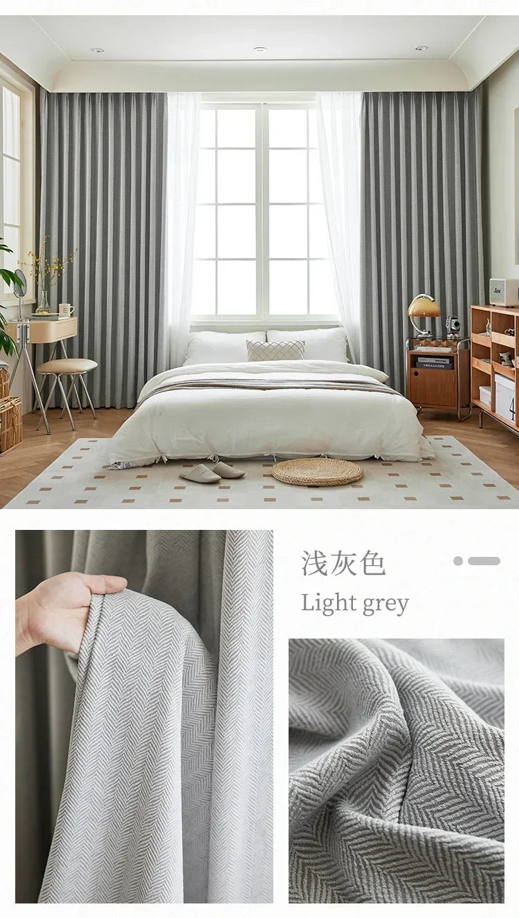 Rideaux en chenille beige épais à chevrons sur mesure pour salon, salle à manger, chambre à coucher – Décoration occultante de luxe et tendance