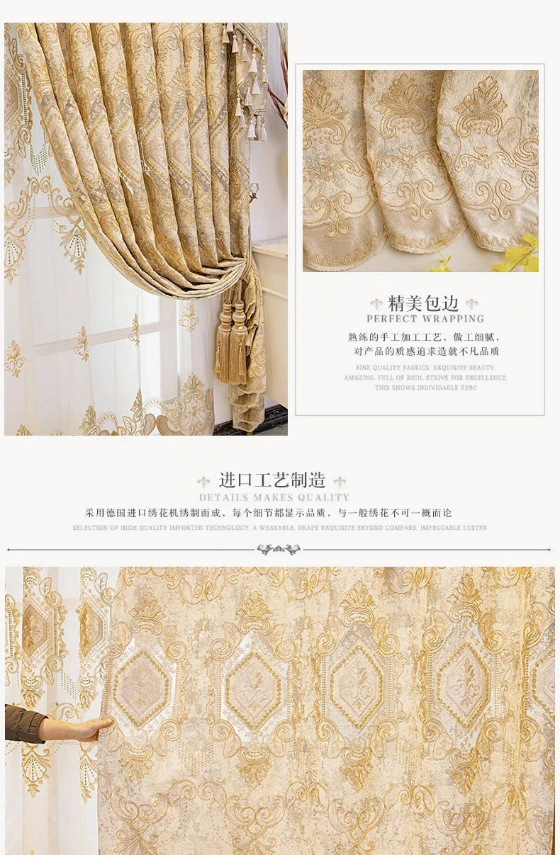 Rideaux de luxe brodés en Chenille européenne, pour salon, chambre à coucher, fenêtre, ensemble élégant, cantonnière, rideaux occultants personnalisés