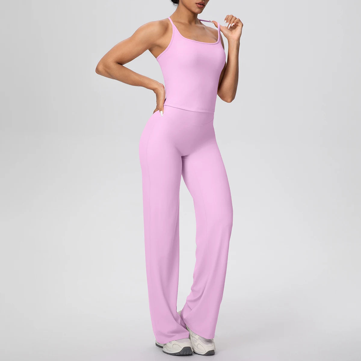 2 pièces/ensemble sport Fitness vêtements Yoga ensemble femme dos nu absorbant les chocs course en forme de I gilet mince jambe large pantalon Yoga ensemble
