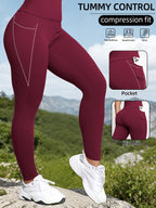 Leggings taille haute avec poches pour femmes, pantalons de Yoga extensibles, collants Push Up, Fitness, course à pied, vêtements de sport, pantalons de couleur unie