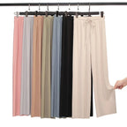 Pantalon large décontracté pour femme, longueur cheville, taille élastique, en soie glacée, couleur unie, printemps-été