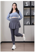 Leggings de Yoga faux deux articles, grande taille, 200lb, avec poches, jupe taille haute en peau de requin, pantalon d'entraînement, collants Slim
