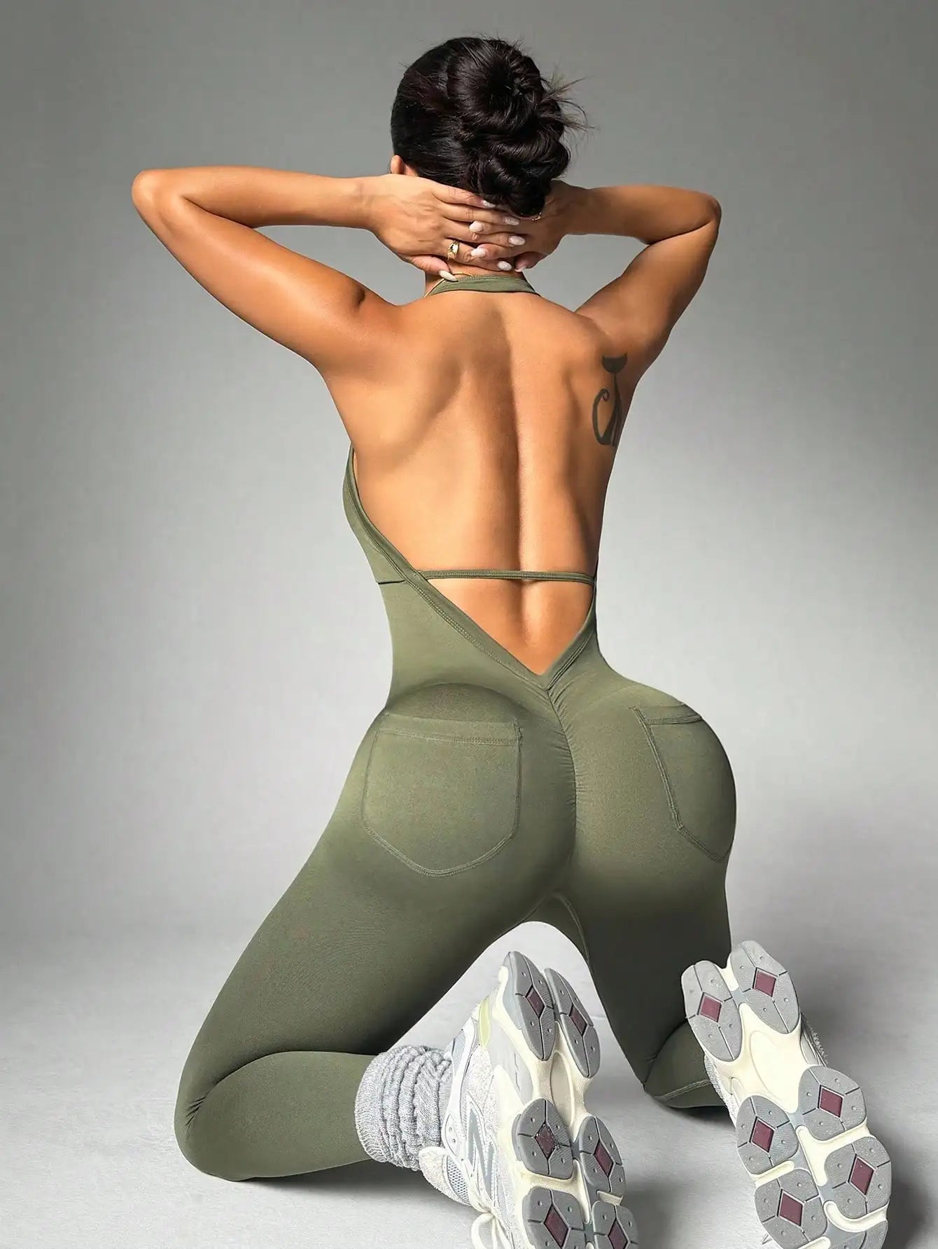 Leggings de Compression de Yoga dos nu sans manches, couleur unie, haute élasticité, sport aérien
