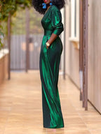 Uoozee – combinaison Sexy à col en v profond, taille haute, jambes larges, manches longues, couleur unie, tenues de fête amples, nouvelle collection 2026