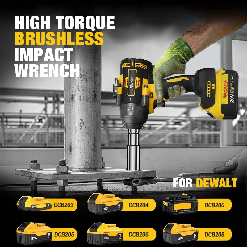 Clé électrique sans balais à couple élevé 1000N · M, clé à chocs de 1/2 pouces, grande Machine-outil de Service pour broche de batterie Dewalt 20V
