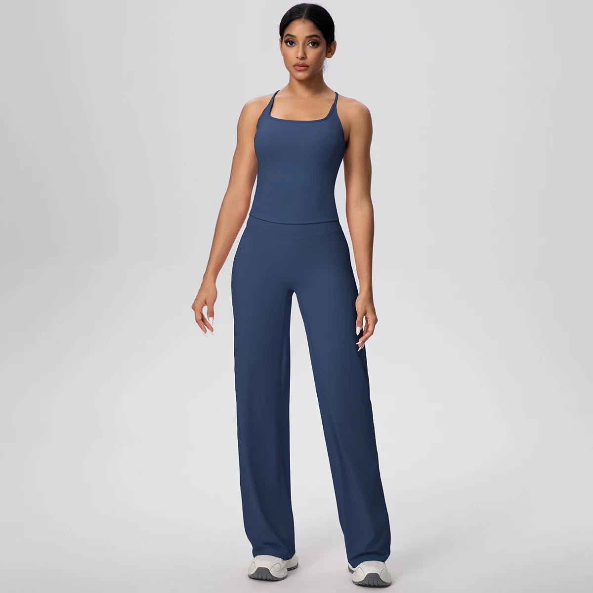 2 pièces/ensemble sport Fitness vêtements Yoga ensemble femme dos nu absorbant les chocs course en forme de I gilet mince jambe large pantalon Yoga ensemble