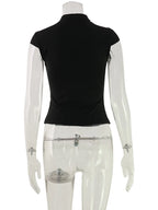 Ahagaga Fashion T-shirt d'été polyvalent pour femme, style club, avec découpe à la poitrine, manches courtes, effet taille cintrée, Y2k, sexy et décontracté