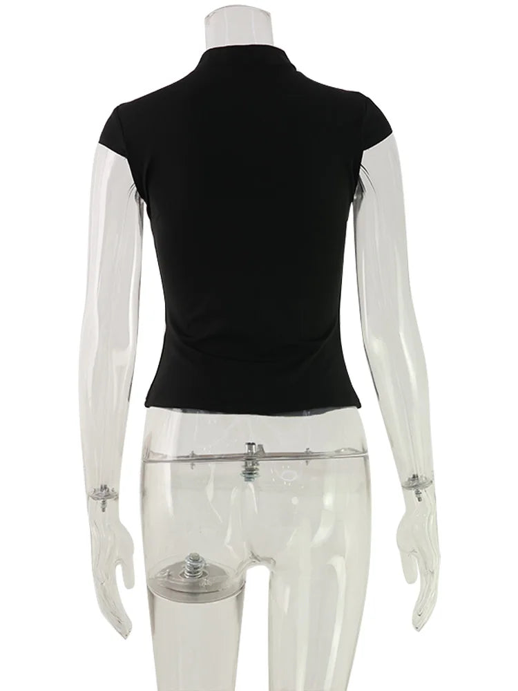 Ahagaga Fashion T-shirt d'été polyvalent pour femme, style club, avec découpe à la poitrine, manches courtes, effet taille cintrée, Y2k, sexy et décontracté