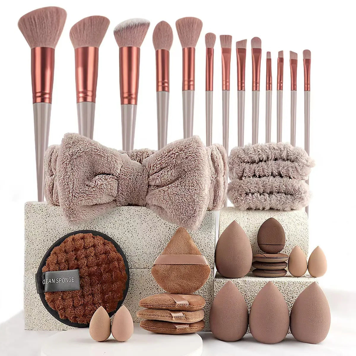 Kit de maquillage de beauté, 33 pièces, grandes et petites éponges de beauté pour une application et un retrait de maquillage impeccables, ensemble complet