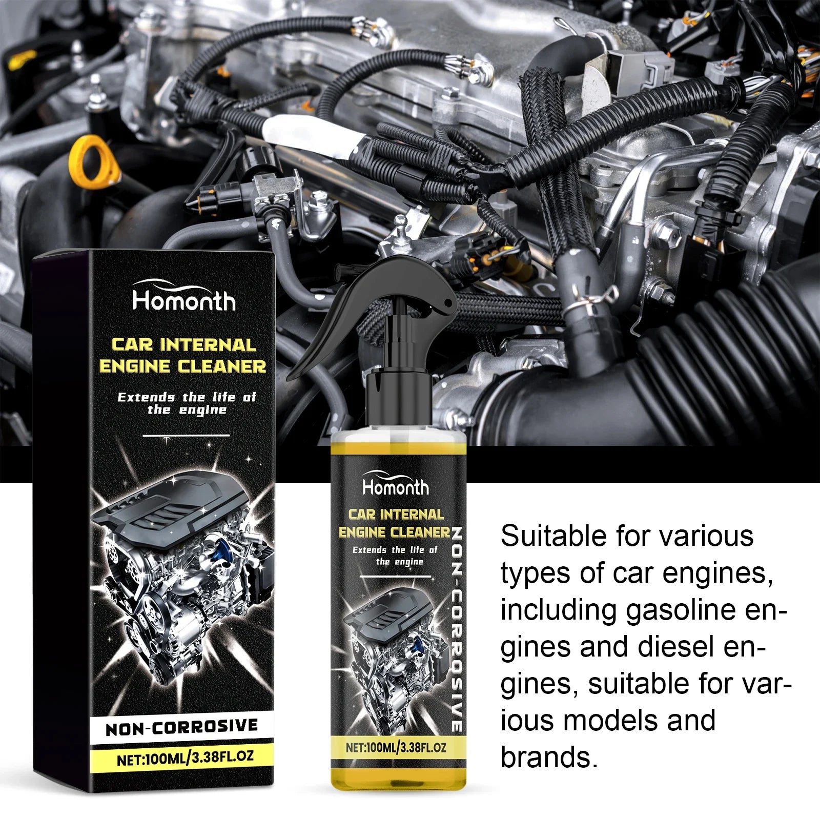 Nettoyant pour moteur automobile, dégraissant, concentré, lingette, élimine l'huile, compartiment propre, nettoyage automatique, accessoires d'entretien, 100ml