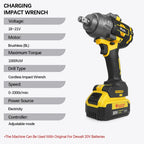 Clé électrique sans balais à couple élevé 1000N · M, clé à chocs de 1/2 pouces, grande Machine-outil de Service pour broche de batterie Dewalt 20V