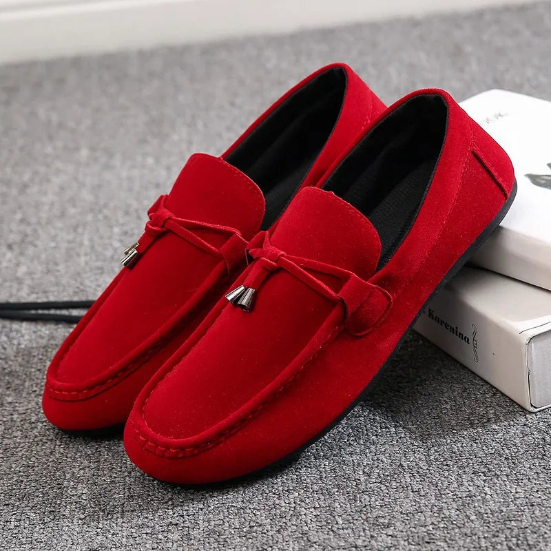 Mocassins en daim bleu pour hommes, chaussures de conduite plates respirantes, mocassins souples à enfiler, chaussures décontractées en cuir faites à la main, printemps et été