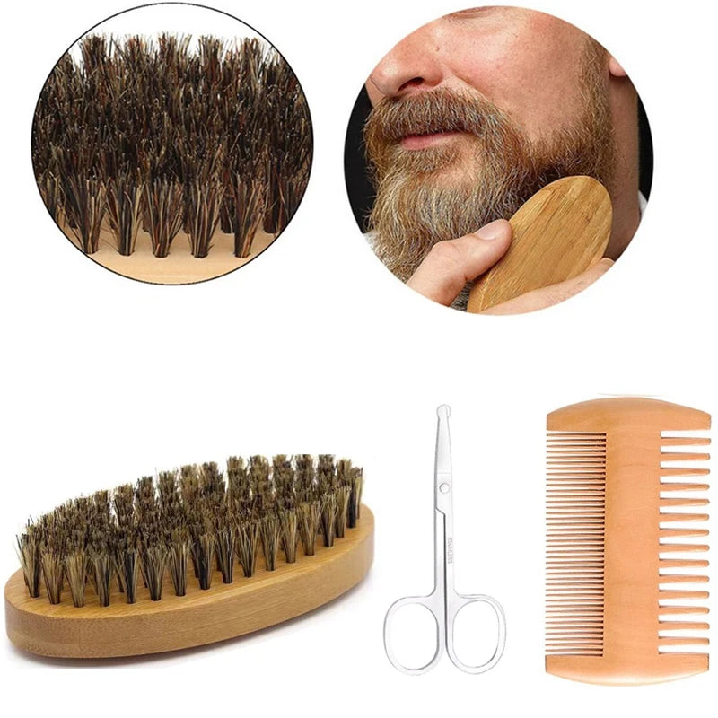 Ensemble de pinceaux de rasage portables pour hommes, poils de sanglier, barbier, brosse à barbe naturelle, peigne, ciseaux pour livres qualifiée aux, outil de coiffage