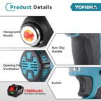 Yofidra 2000W pistolet thermique électrique pistolet à Air chaud portatif sans fil avec 3 buses sèche-cheveux industriel à domicile pour broche de batterie Makita
