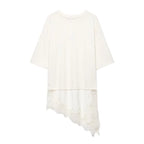 T-shirt asymétrique à manches mi-longues pour femmes, avec garniture en dentelle, pour la rentrée scolaire, tenue décontractée quotidienne, haut polyvalent à la mode, 4 couleurs