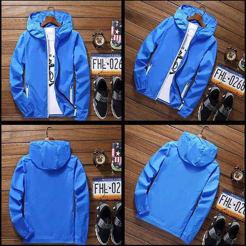 Veste fine réfléchissante de film pour hommes, coupe-vent à capuche, veste de sport de pilote, veste de pilote de vélo de plage