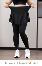 Leggings de Yoga faux deux articles, grande taille, 200lb, avec poches, jupe taille haute en peau de requin, pantalon d'entraînement, collants Slim