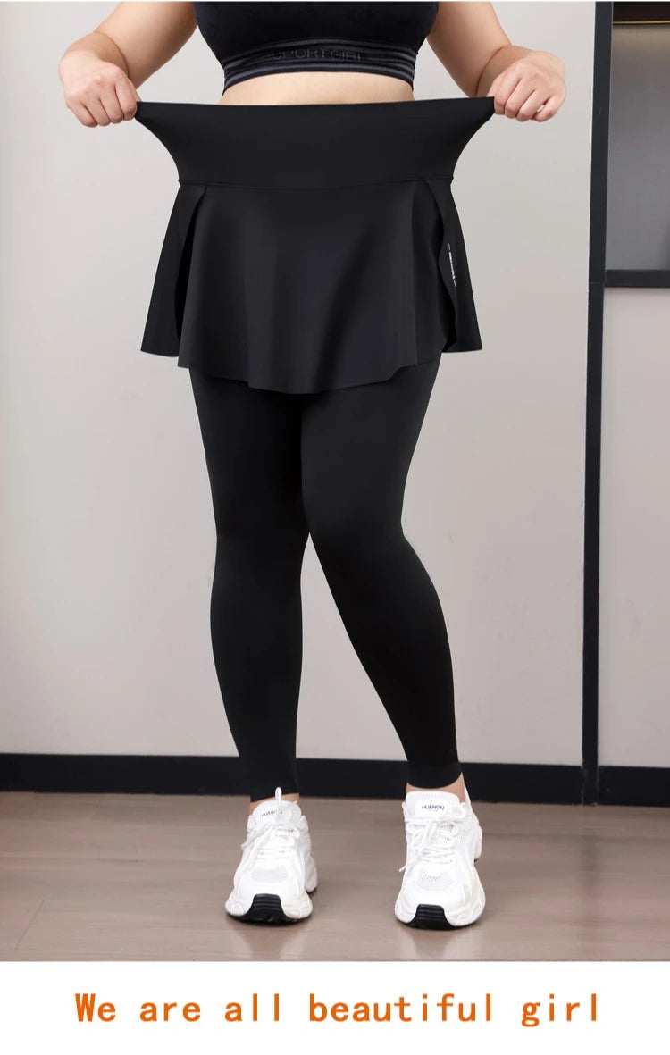 Leggings de Yoga faux deux articles, grande taille, 200lb, avec poches, jupe taille haute en peau de requin, pantalon d'entraînement, collants Slim
