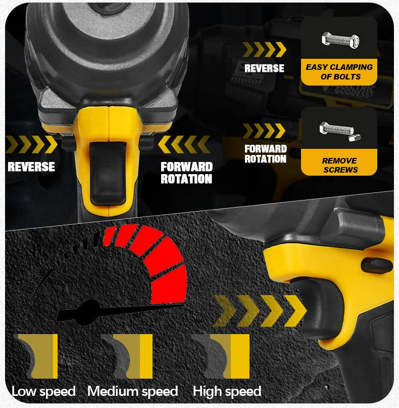 Clé électrique sans balais à couple élevé 1000N · M, clé à chocs de 1/2 pouces, grande Machine-outil de Service pour broche de batterie Dewalt 20V