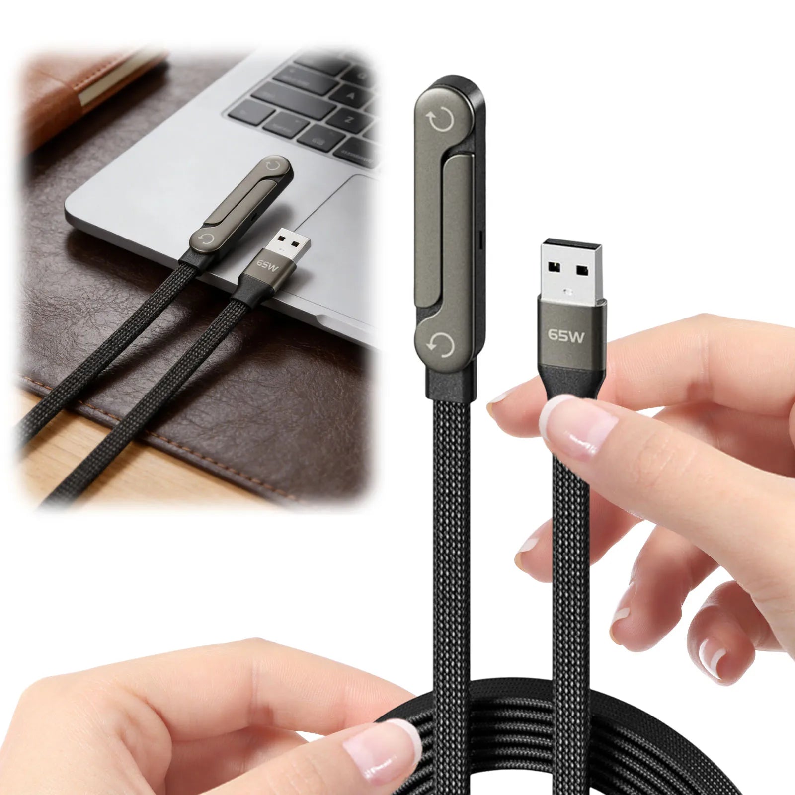 Câble de données pliable 1,5 m 240/65W avec support de téléphone intégré, support invisible, câble de charge rapide pour