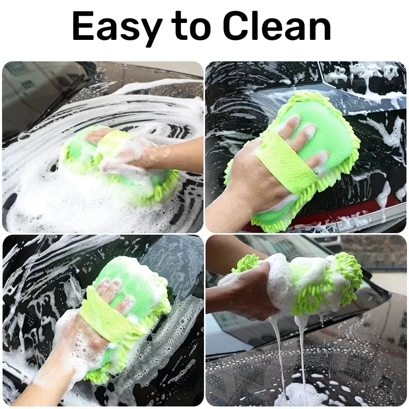 Éponge de lavage de voiture en microfibre, nettoyage de soins de voiture, brosses de détail, serviette de lavage, gants automobiles, accessoires de style