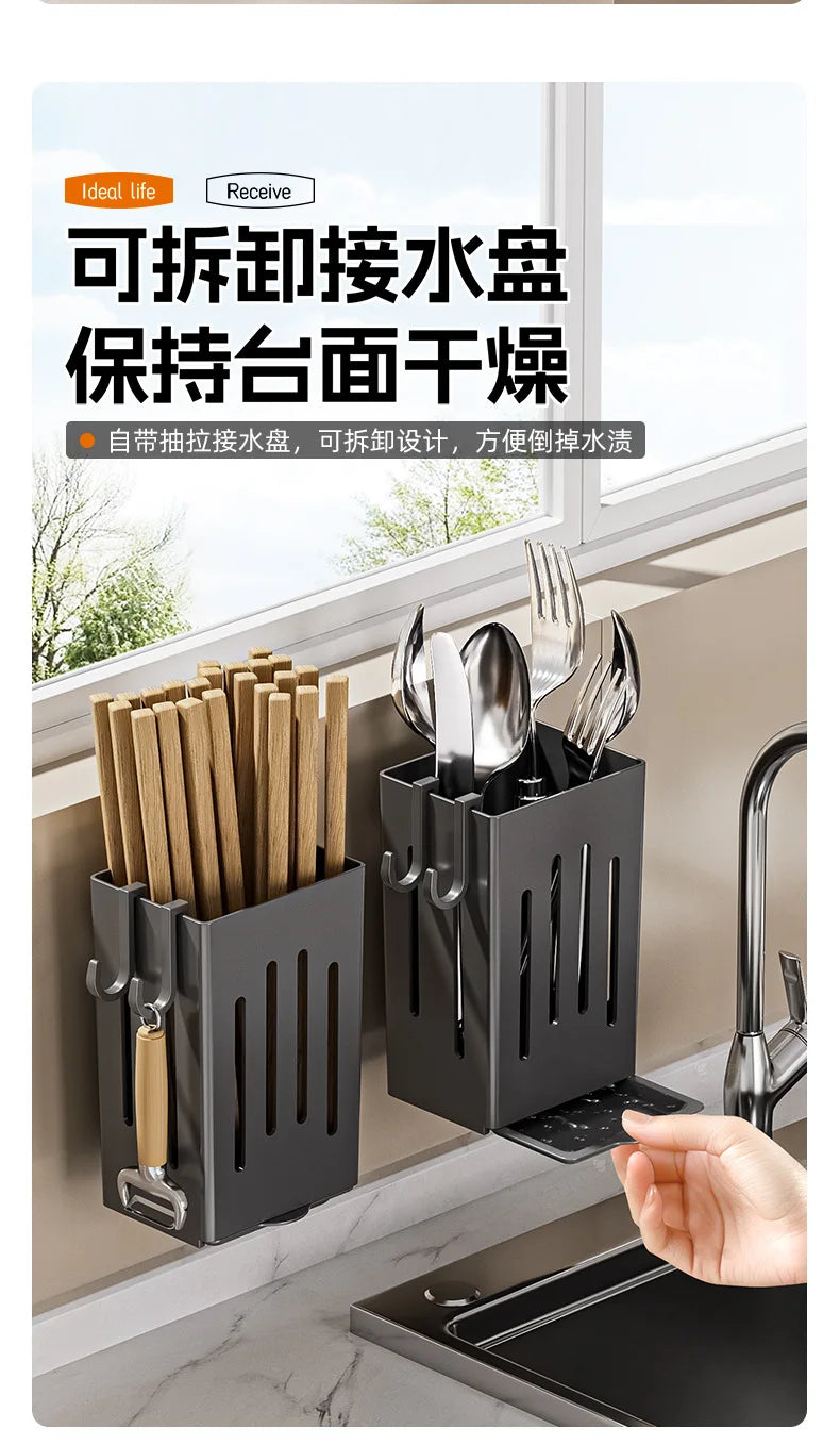 Support mural de rangement et d'égouttage pour baguettes et cuillères, sans perforation, pour cuisine domestique haut de gamme, vente en gros