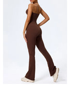 Nouvelle combinaison de yoga sans manches pour femme, salopette évasée de sport à dos nu pour la gym, tenue de sport pour femme