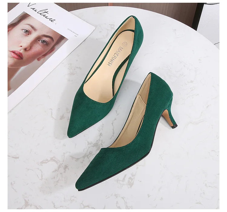 Femmes daim chaussures simples 5CM mode bout pointu sans lacet talons hauts printemps automne bouche peu profonde pompes à talons aiguilles grande taille 45 46