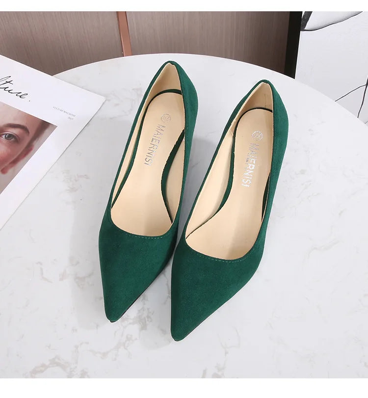 Femmes daim chaussures simples 5CM mode bout pointu sans lacet talons hauts printemps automne bouche peu profonde pompes à talons aiguilles grande taille 45 46