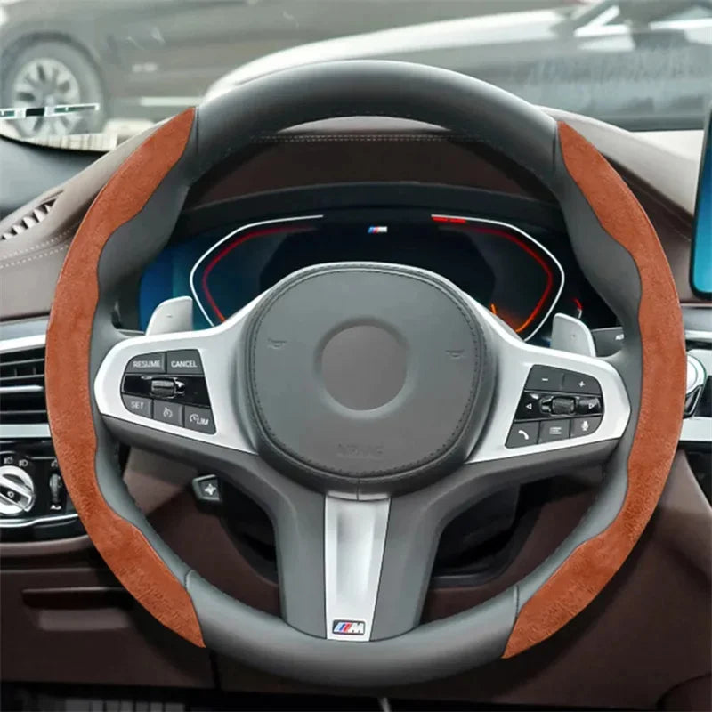 Housse de rehausseur de volant de voiture universelle en daim, 38CM, antidérapante, protection de direction intérieure automobile, accessoires de décoration