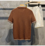 Polo en maille jacquard décontracté pour homme 2026, col en V, couleur unie, manches courtes, respirant, vêtement de luxe B24