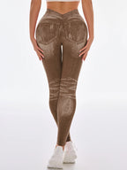 Femmes dos en V Jean Leggings pantalons de Yoga de gymnastique décontracté élastique exercice d'entraînement Fitness course collants de Fitness