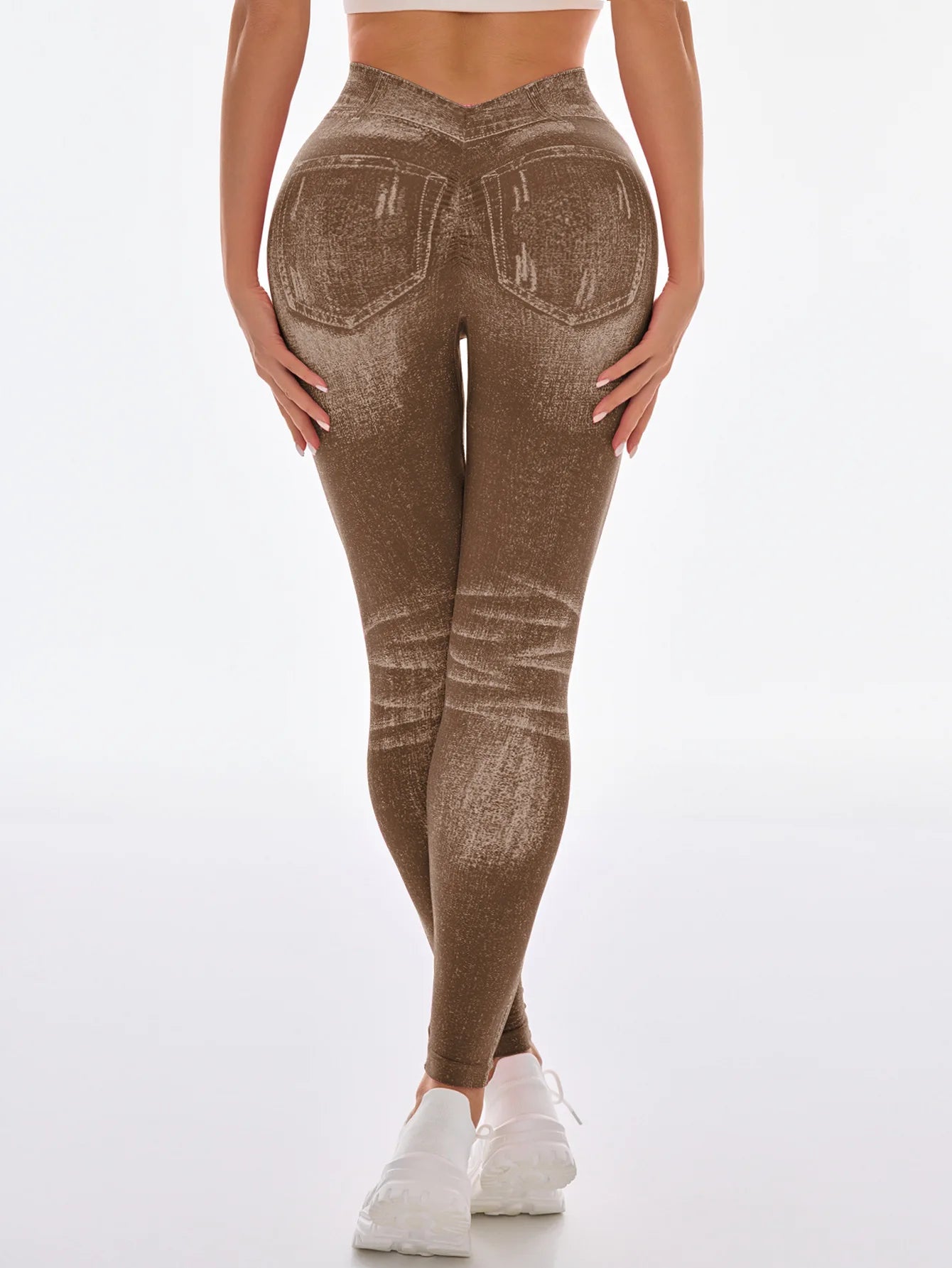 Femmes dos en V Jean Leggings pantalons de Yoga de gymnastique décontracté élastique exercice d'entraînement Fitness course collants de Fitness