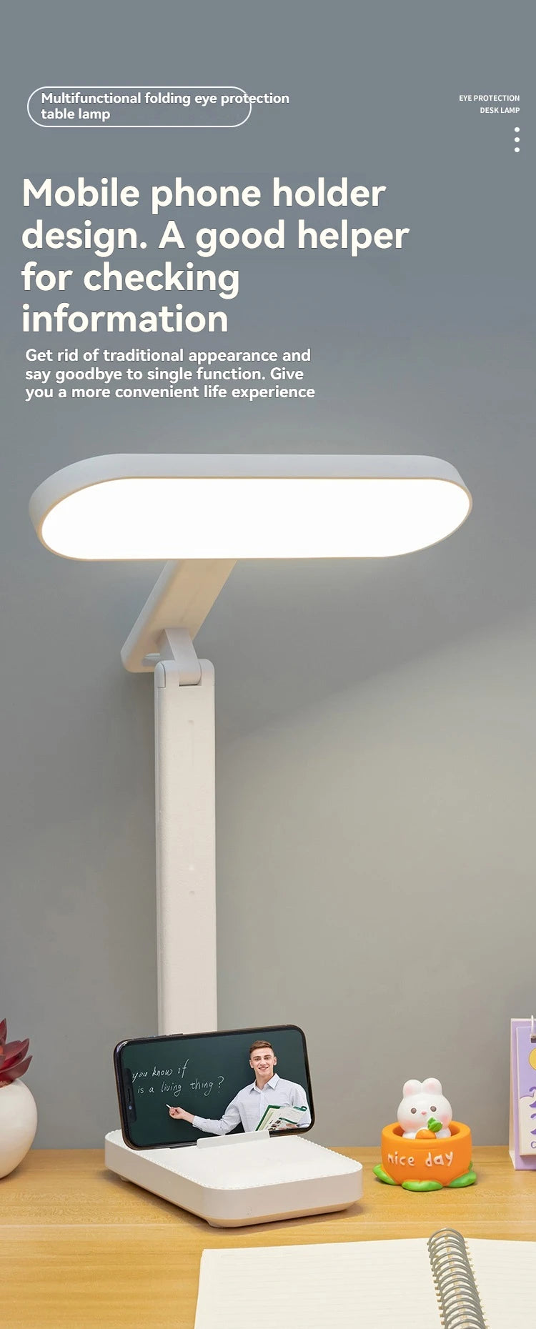 Lampe de bureau pliable rechargeable pour la protection des yeux pour l'étude, lampe de lecture spéciale pour dortoir, lampe de bureau à domicile à gradation à double usage rechargeable par USB et enfichable