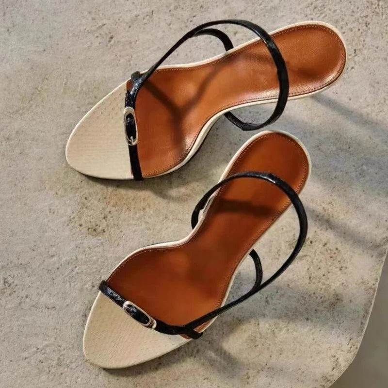 VEYKE-Sandales à Talons Hauts Noirs et Blancs pour Femme, Chaussures de Bal de Mariage à la Mode