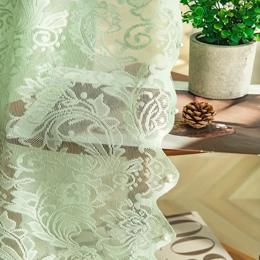 Rideau élégant en dentelle et perles de pays français, 1 pièce, avec motif de queue de phénix, parfait pour les salons et les chambres à coucher