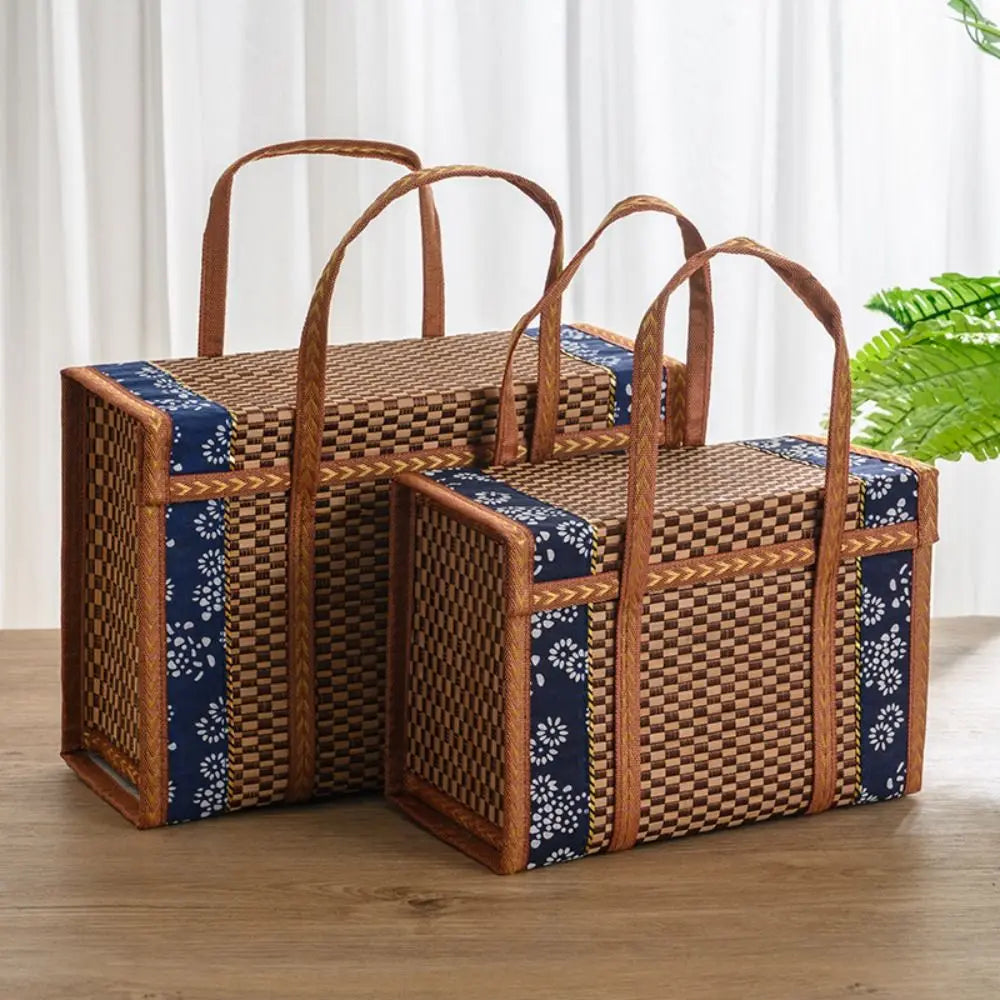 Boîte de rangement portable en bambou tissé à la main, panier de pique-nique pliant, produits pastoraux, camping