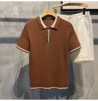 Polo en maille jacquard décontracté pour homme 2026, col en V, couleur unie, manches courtes, respirant, vêtement de luxe B24