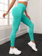 Pantalons de yoga pêche lettre sans couture, vêtements de yoga de levage des hanches, pantalons de sport et de fitness taille haute moulants pour femmes