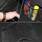 Filet de rangement pour coffre arrière de voiture, filet en maille pour siège, corde élastique, autocollant magique, sac de rangement universel, organisateur de poche pour voiture