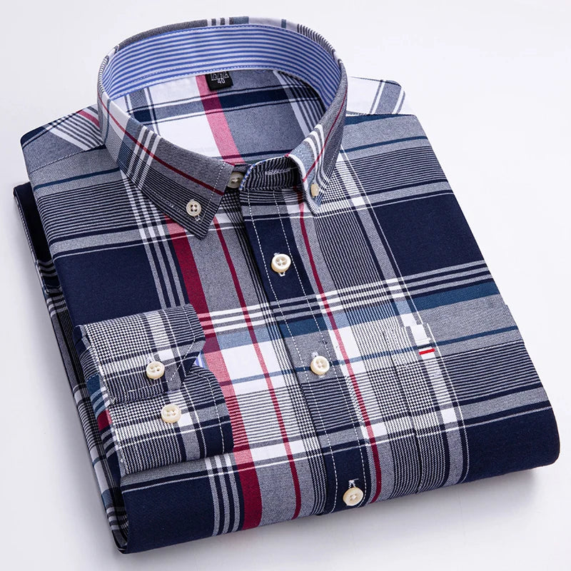 Chemise Oxford à manches longues pour hommes, grande taille 7xl, 100% coton, coupe cintrée, formelle, unie, à carreaux, vêtements de bureau élégants, nouvelle collection