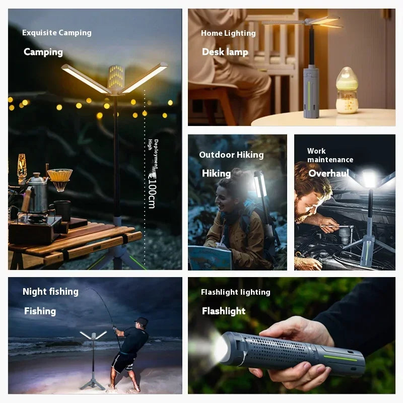 Lanterne de Camping télescopique 8000mAh, lampes de poche étanches rechargeables, lampe de Camping à intensité variable, lumière d'urgence pour Camping et randonnée