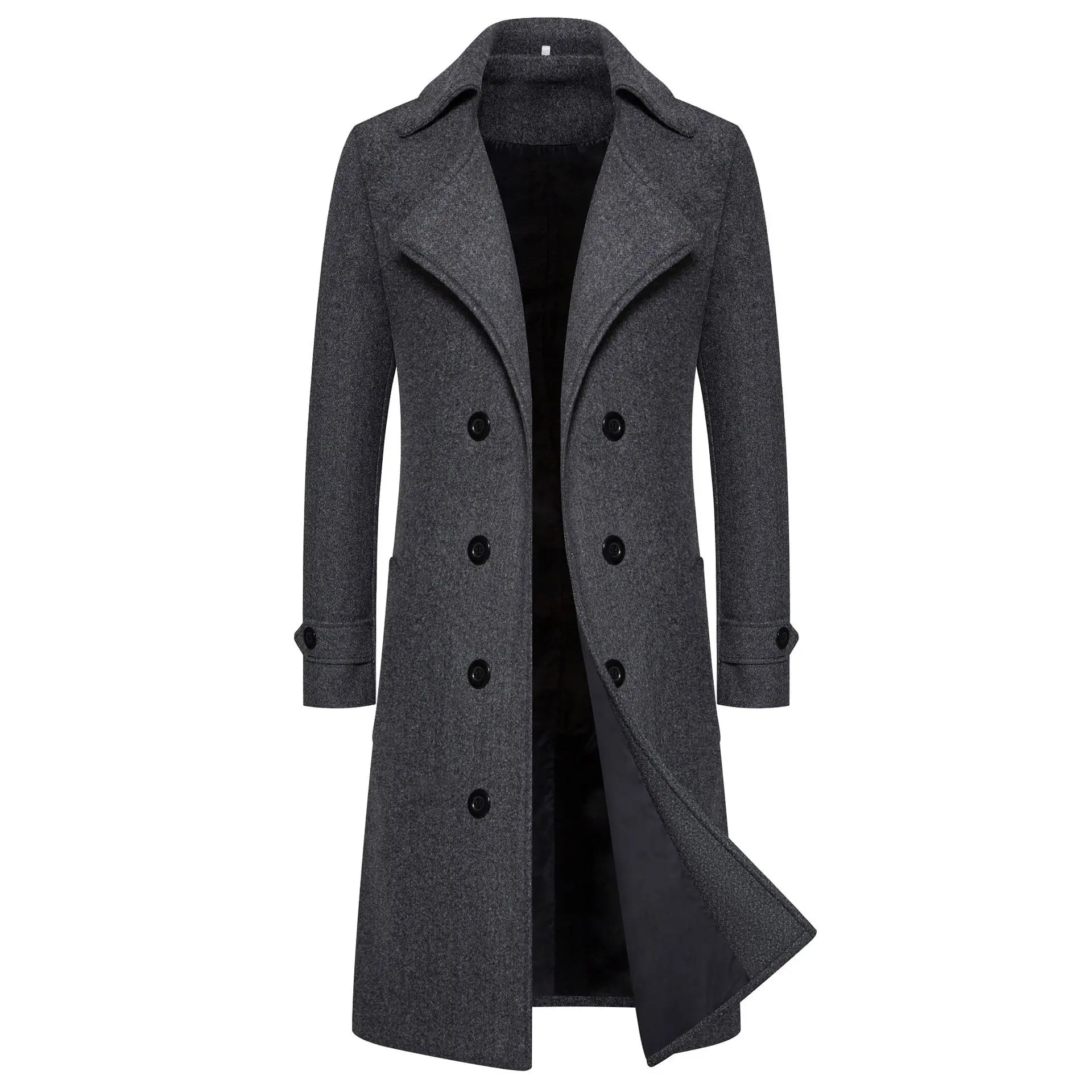 Coupe-vent long en laine à double boutonnage pour hommes, col rabattu, coupe couvertes, vêtements d'extérieur pour hommes, mode printemps, automne